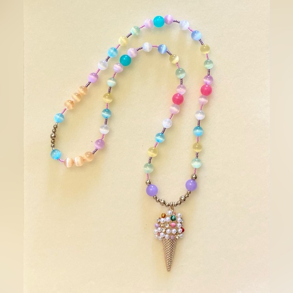 Jewelry - Over the Head Selenite Jasper Ice Cream Cone Pendant Necklace